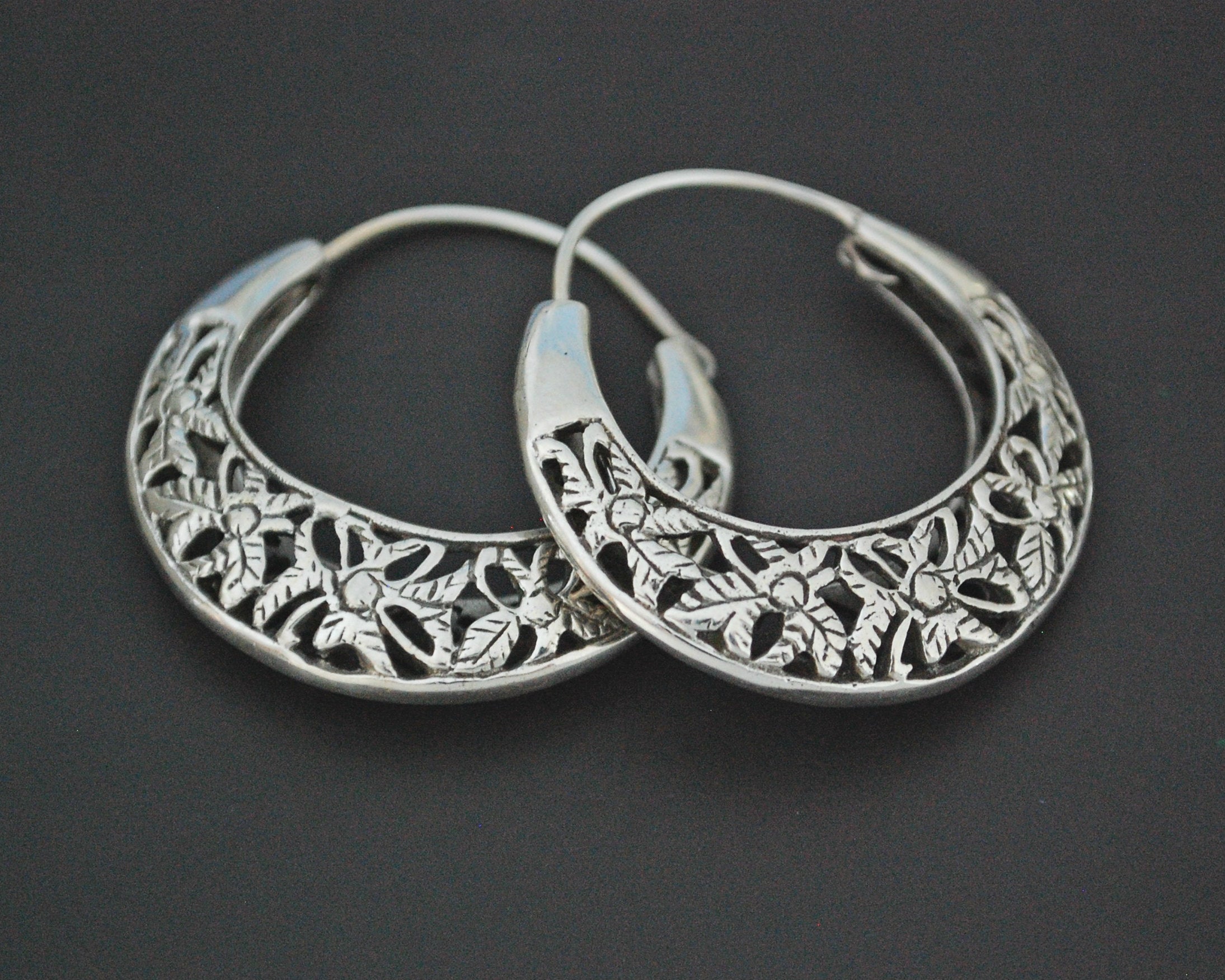 Ethnic Hoop Earrings with Flower Cut Out Design