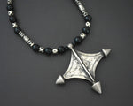 Tuareg Cross Necklace with Glass and Silver Beads