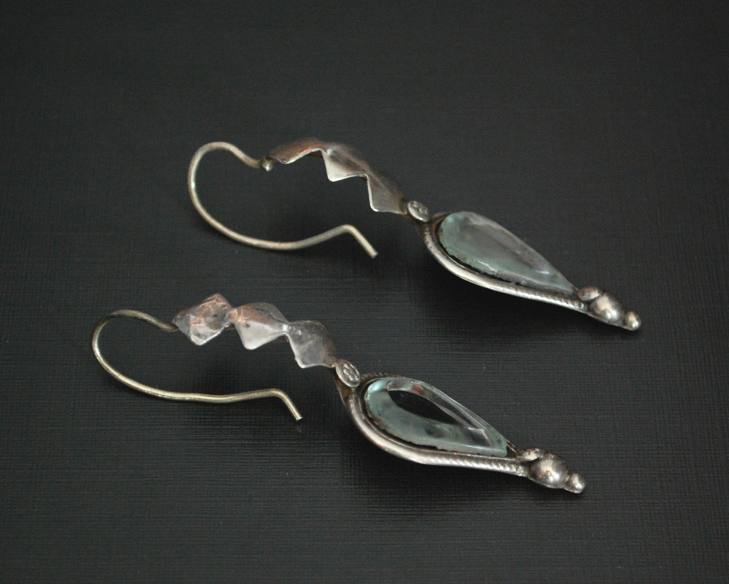 Old Gujarati Silver Mirrored Earrings