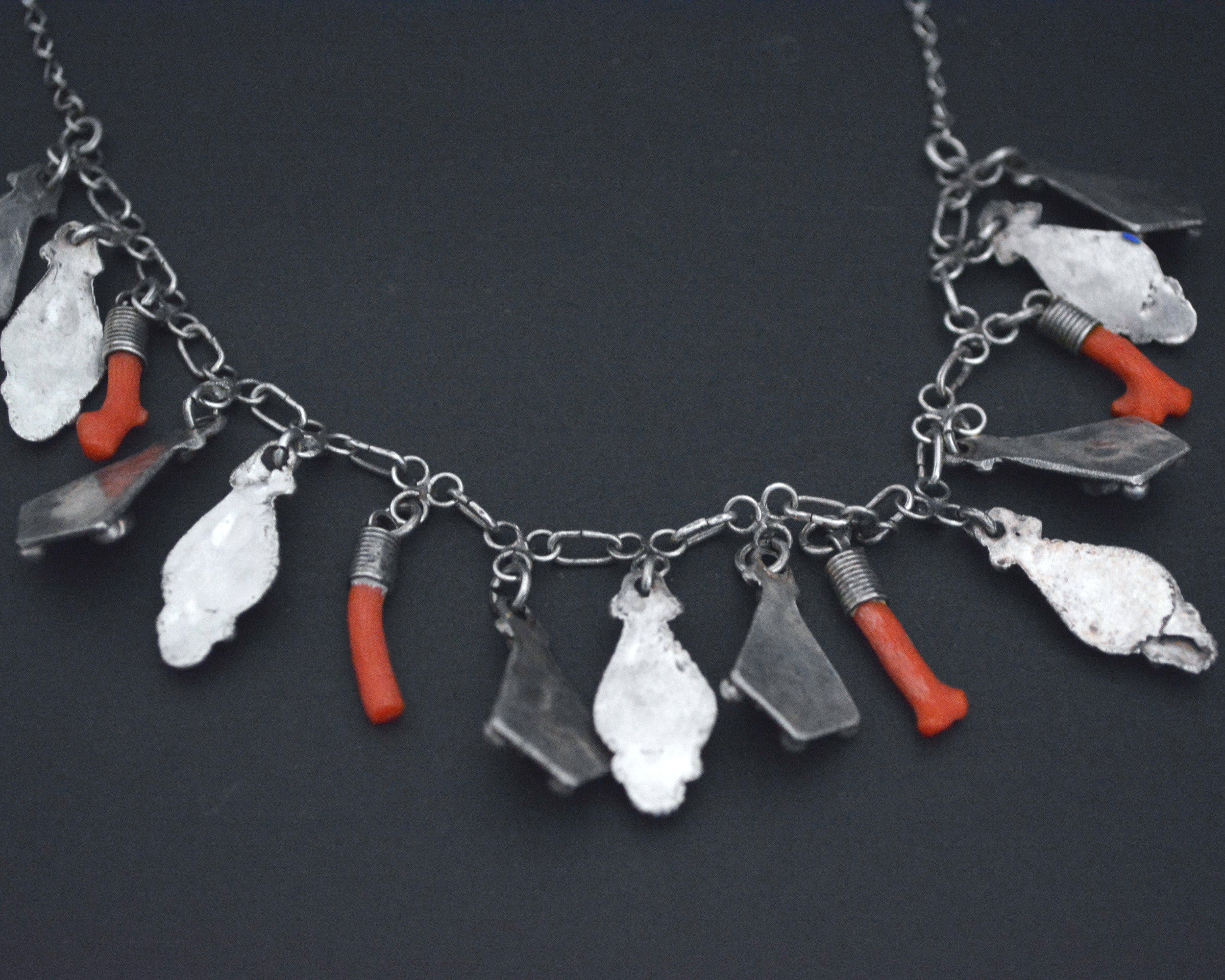 Berber Kabyle Coral Enamel Necklace