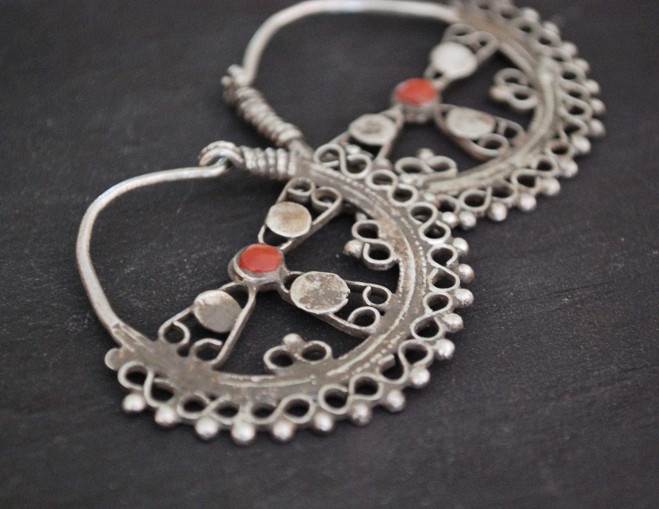 Antique Afghani Hoop Earrings with Glass