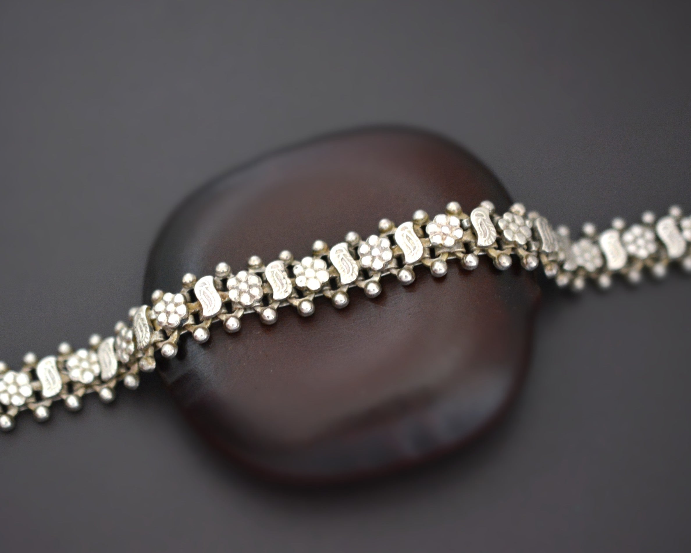 Rajasthani Silver Flower Link Bracelet