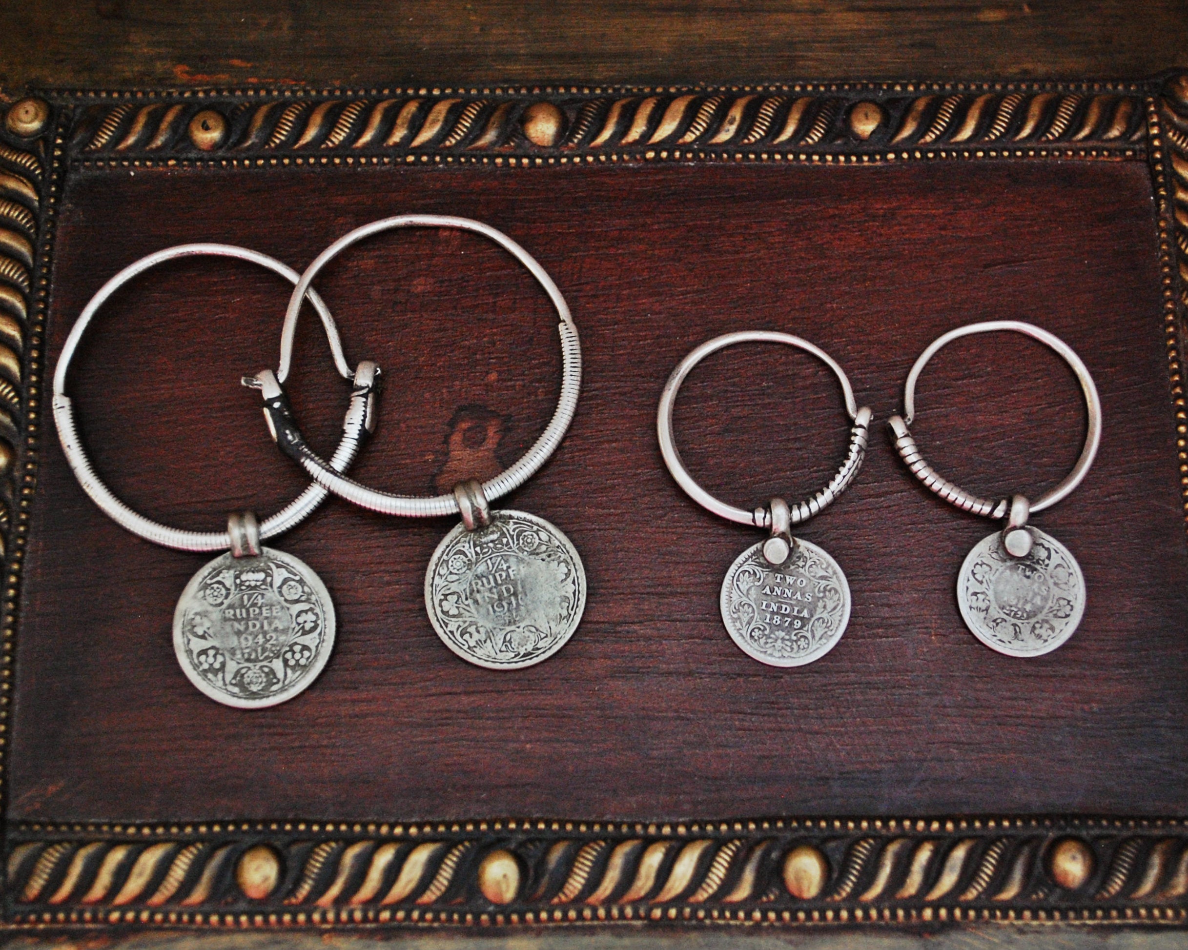 Tribal Indian Hoop Earrings with Coins - Large
