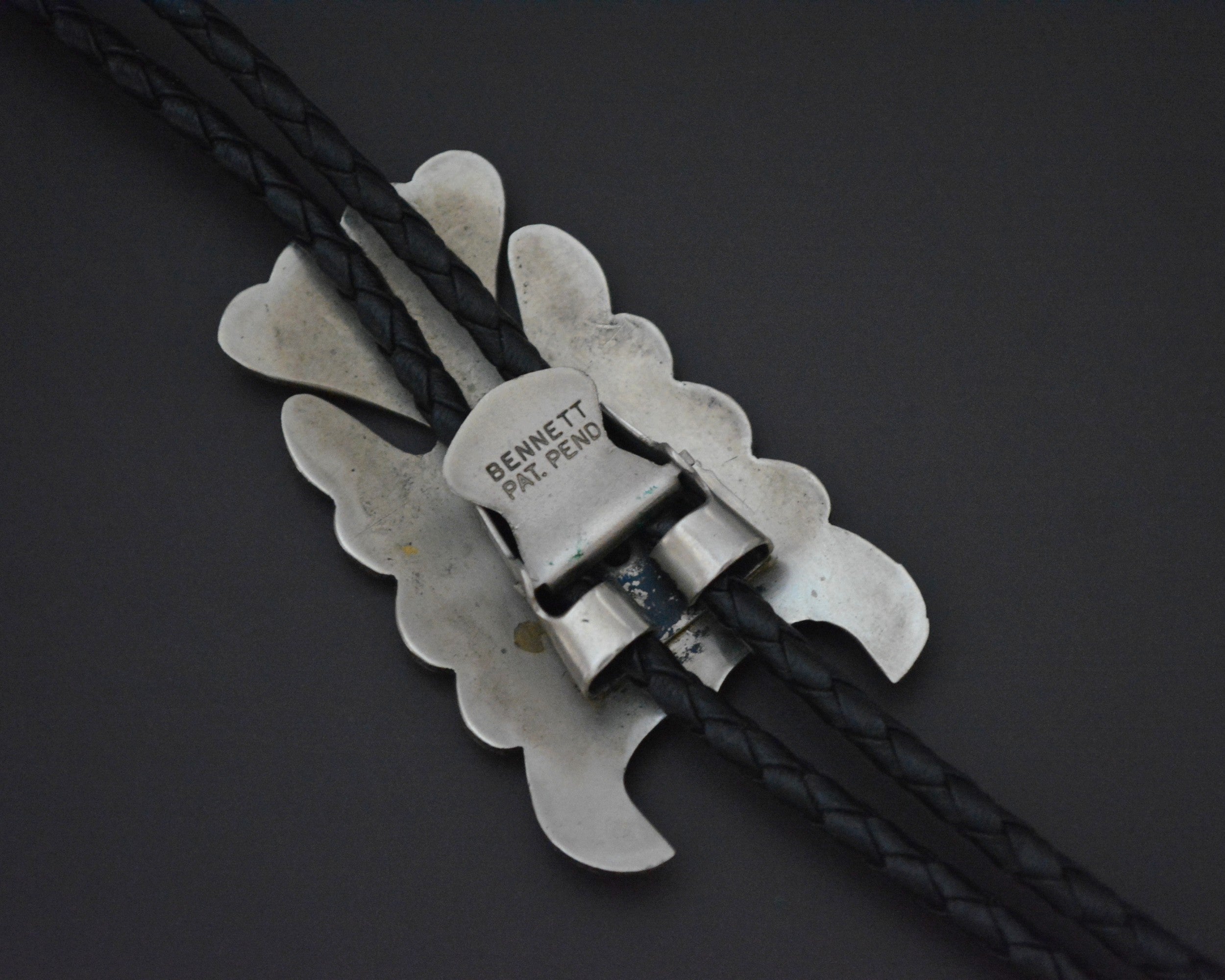 Thunderbird Turquoise Coral Inlay Bolo Tie - Signed