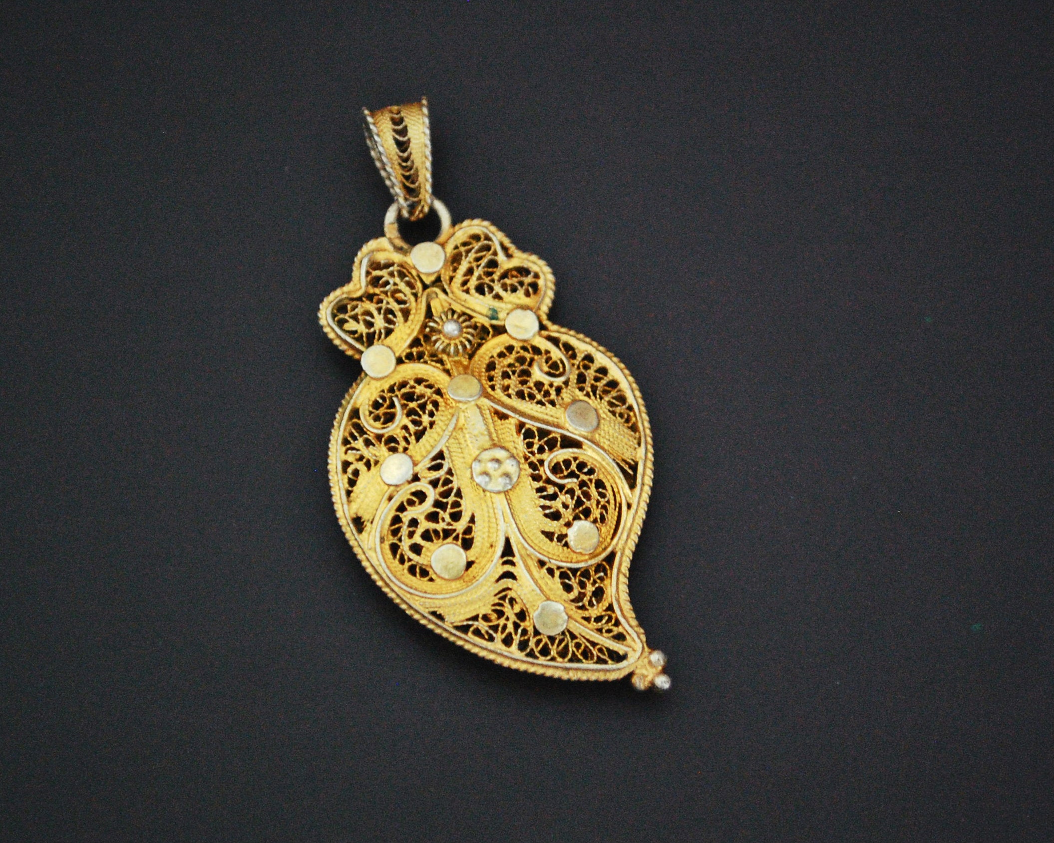 Gilded Portugese Filigree Heart of Viana Pendant
