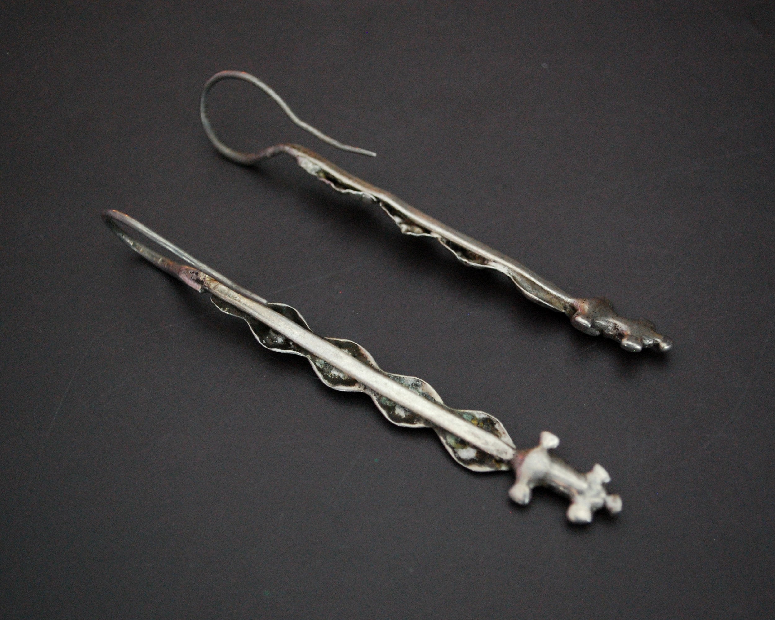 Antique Long Afghani Silver Earrings