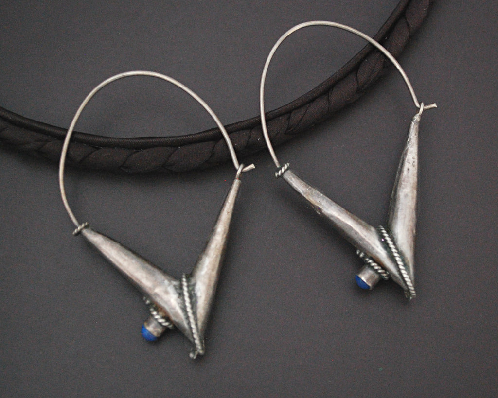 Ethnic Lapis Lazuli Hoop Earrings - LARGE