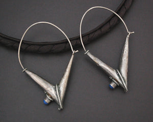 Ethnic Lapis Lazuli Hoop Earrings - LARGE