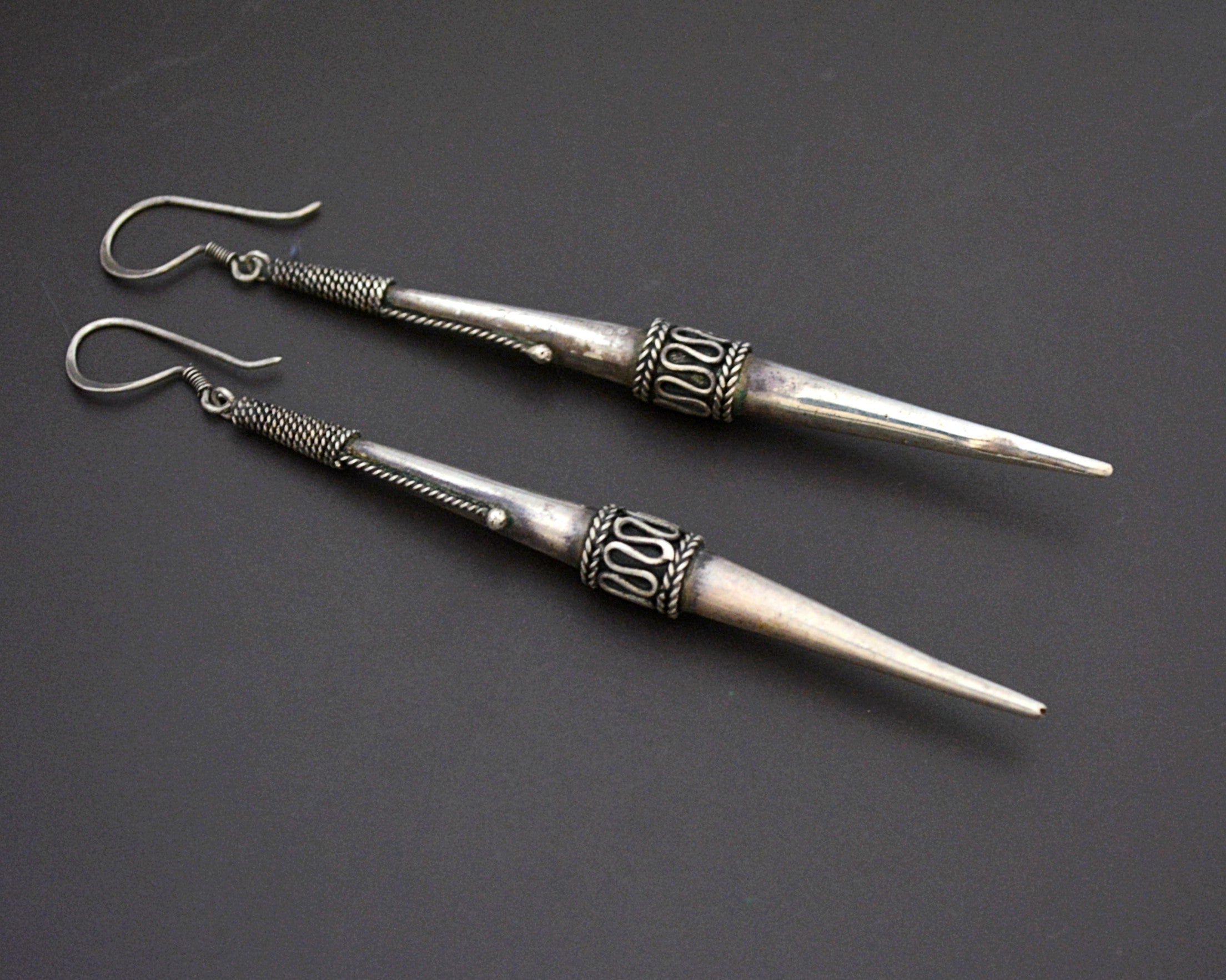 Very Long Spike Earrings - Sterling Silver