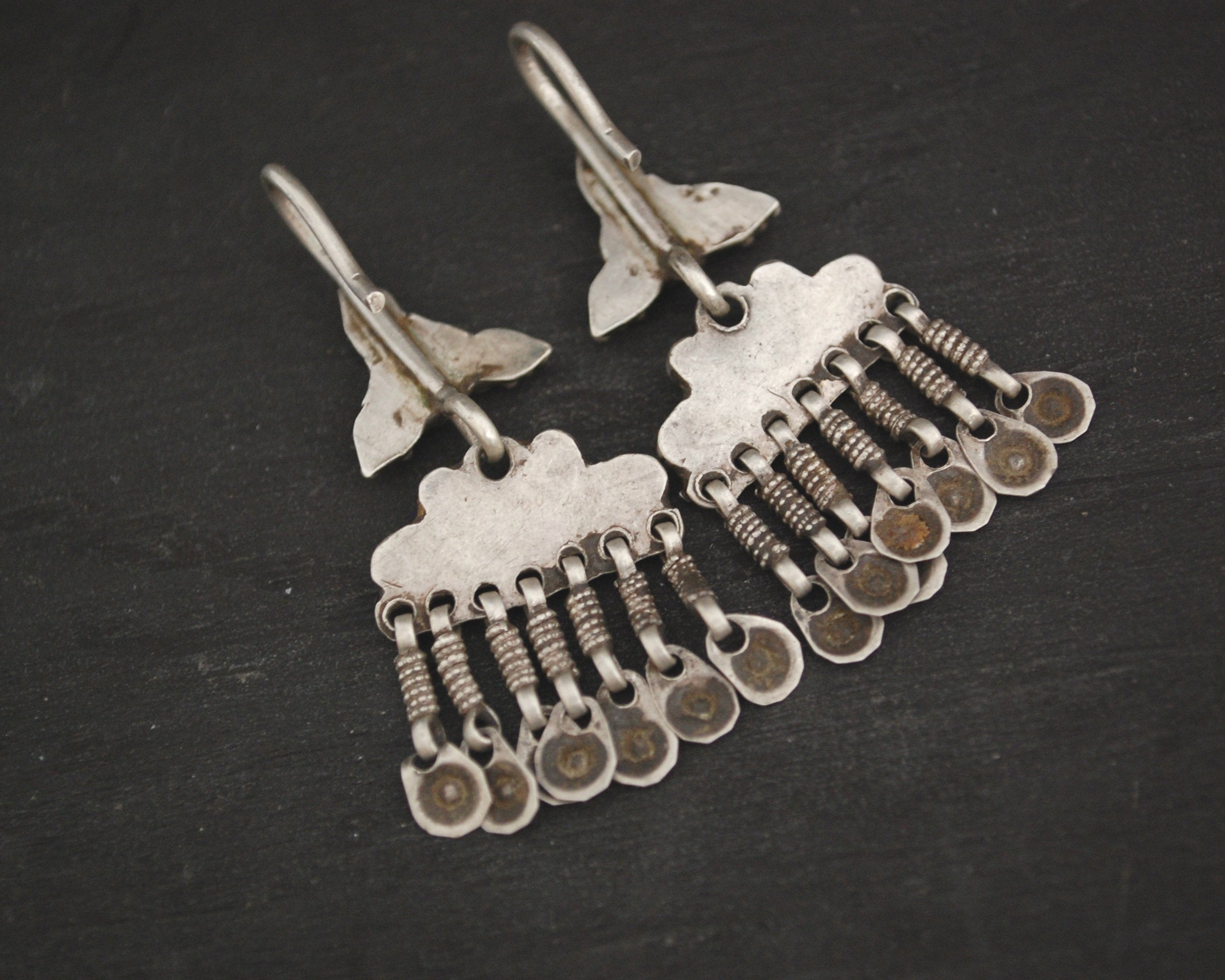 Afghani Earrings with Pink and Green Glass