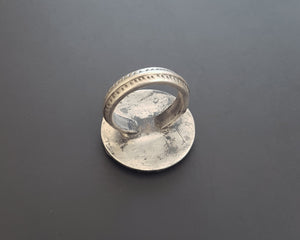 Rajasthani Silver Flower Disc Ring - Size 8.5