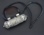 Large Yemeni Silver Hirz Pendant on Cord - Signed