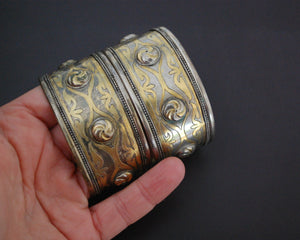 Pair Turkmen Gilded Silver Cuff Bracelets