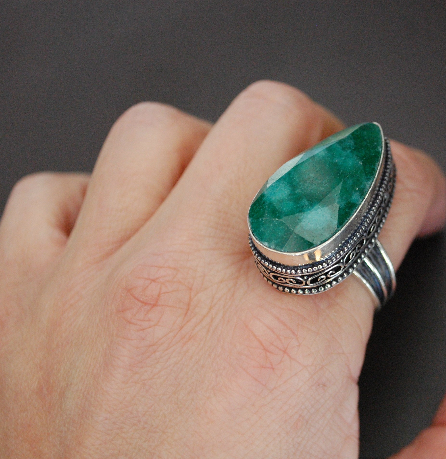 Bold Ethnic Jade Ring - Size 9