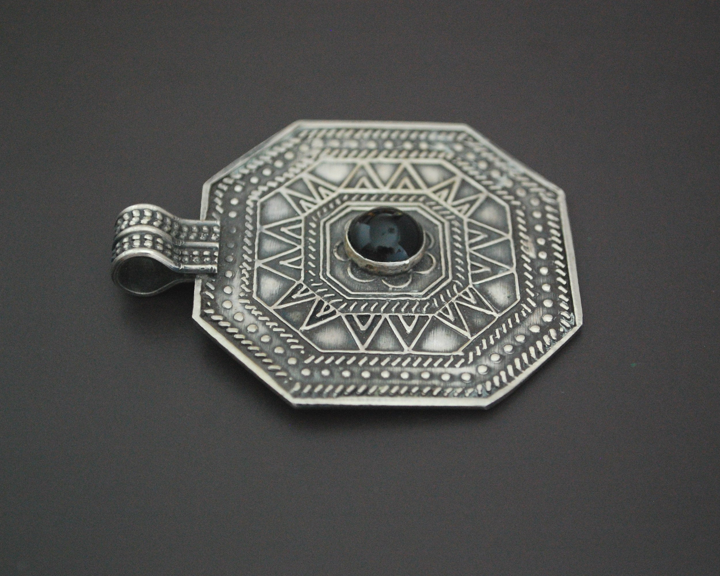Large Silver and Onyx Amulet Pendant