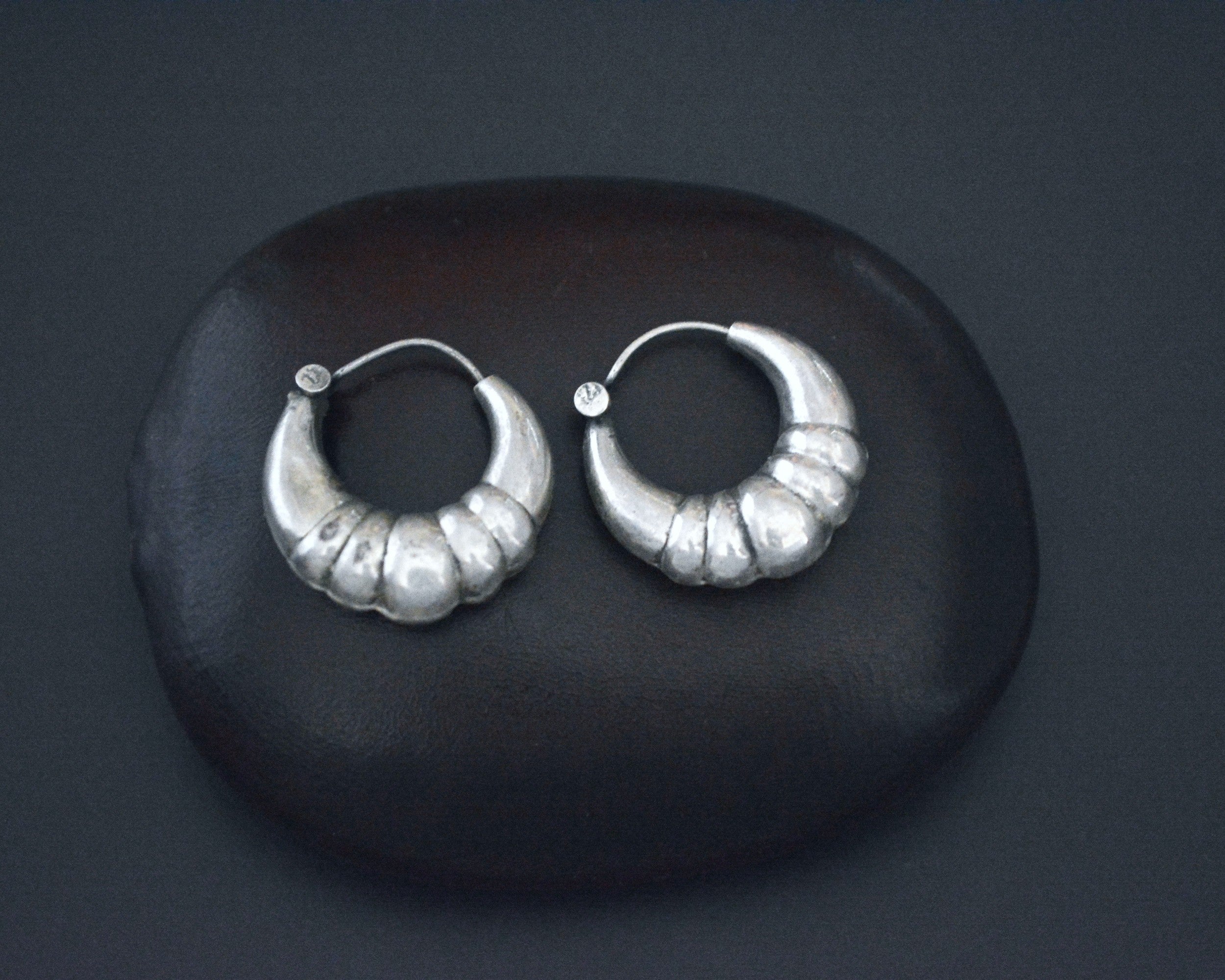 Small Ethnic Tribal Hoop Earrings - Puffy