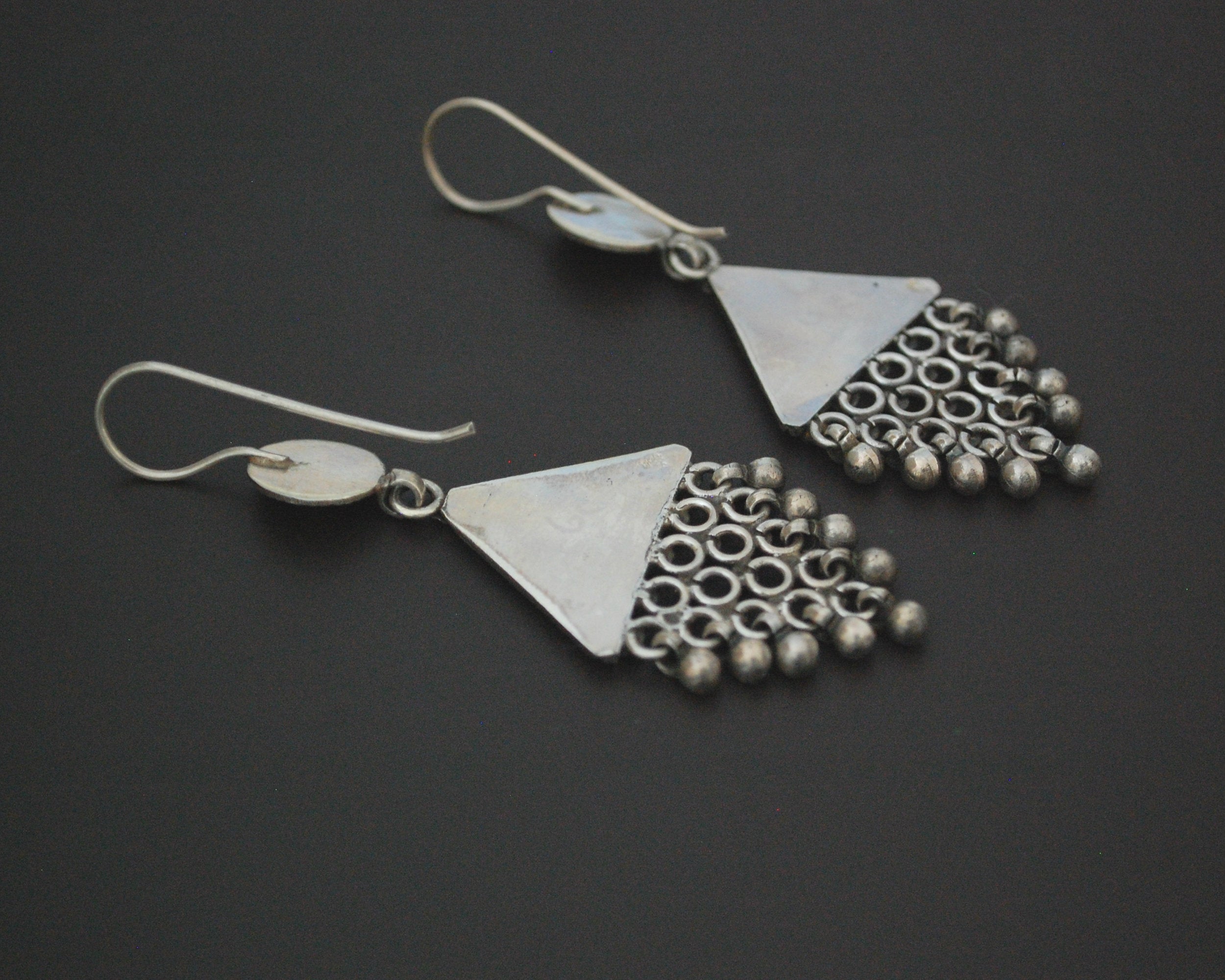 Long Rajasthani Silver Earrings with Dangles