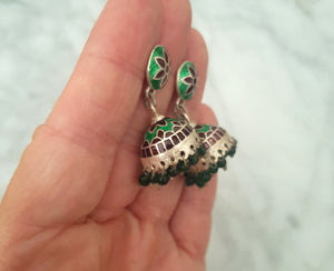 Indian Enamel Jhumka Silver Earrings