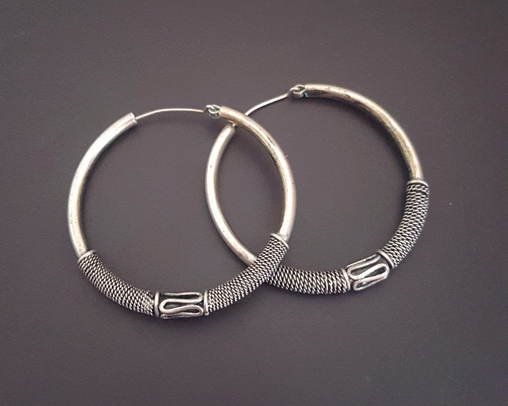 Large Ethnic Bali Hoop Earrings with Wire Work