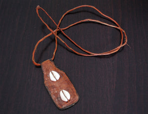 Tuareg Cowrie Shell Leather Amulet Necklace