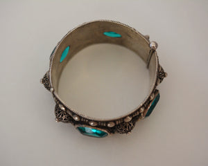 Reserved for L. - Tunisian Silver Hinged Bracelet with Glass Stones