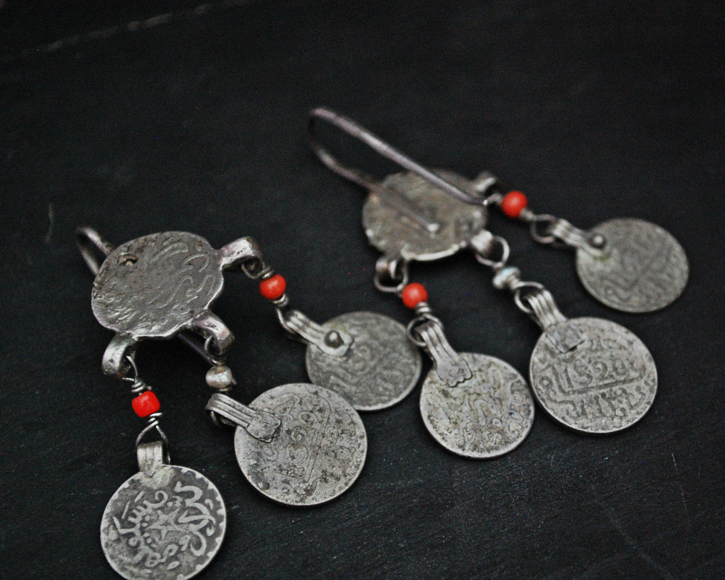 Old Berber Coin Earrings with Glass Bead