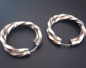 Bold Twisted Silver Hoop Earrings - LARGE