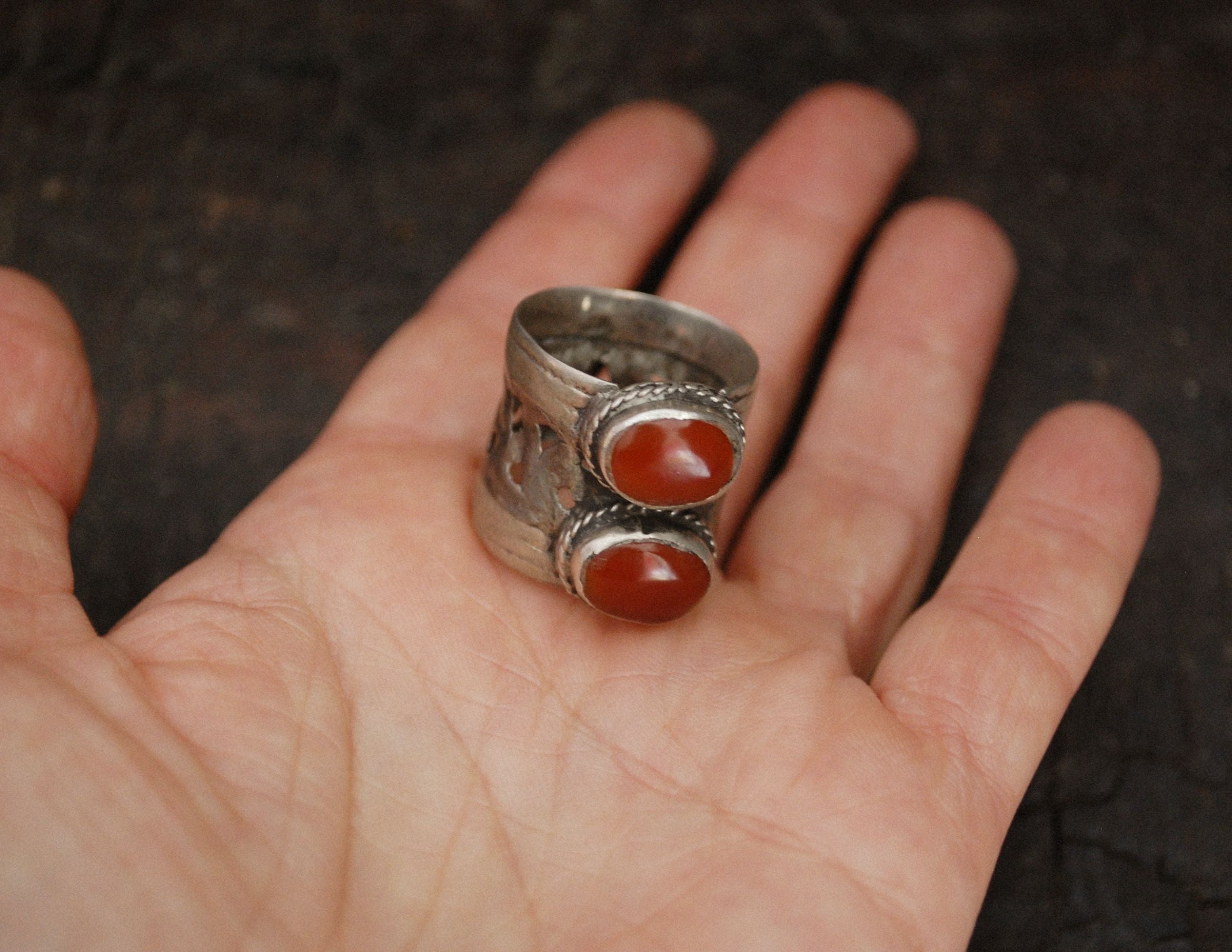 Afghani Old Silver Carnelian Ring - Size 8