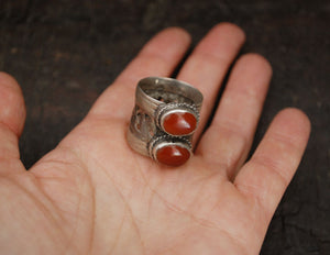 Afghani Old Silver Carnelian Ring - Size 8