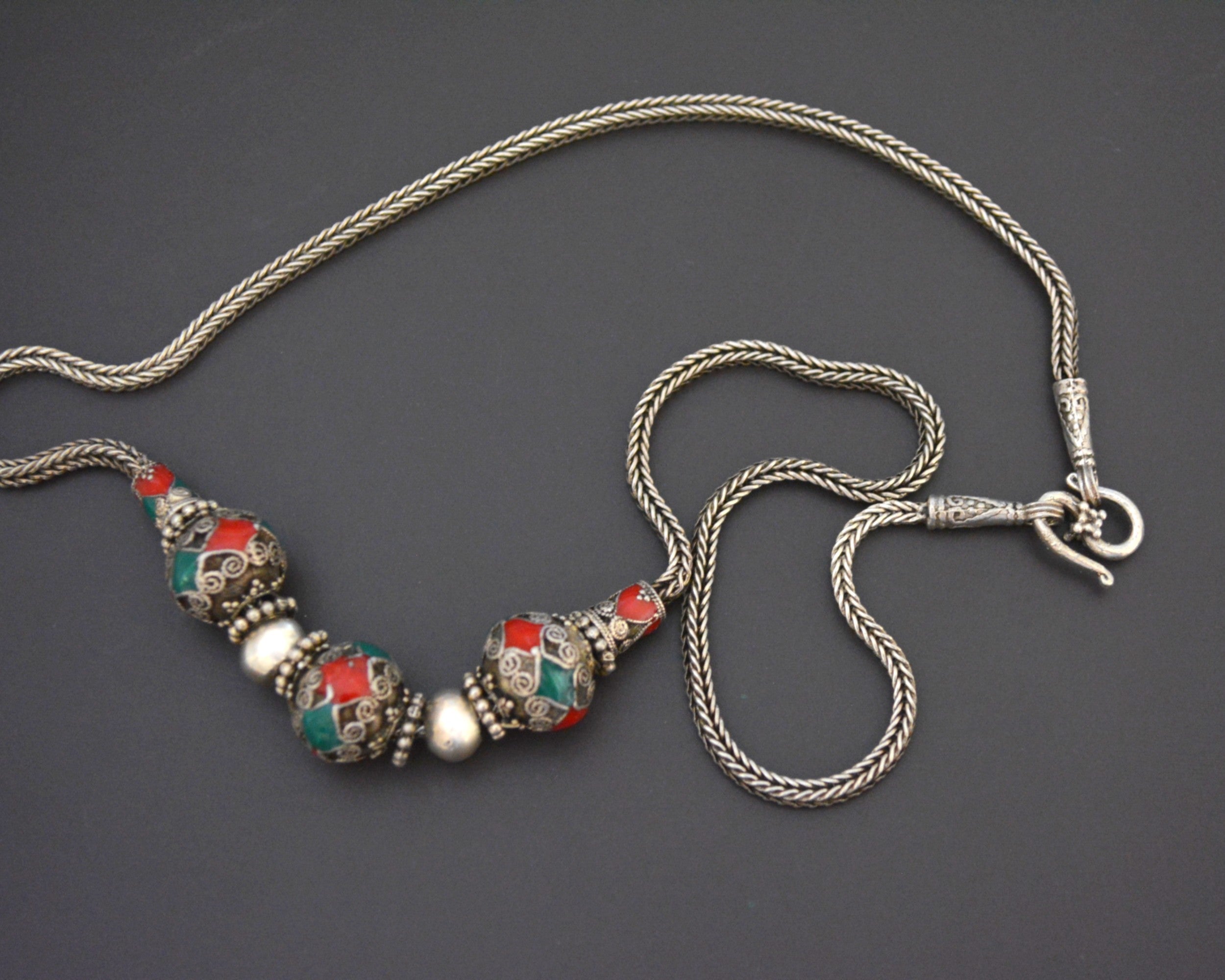Sri Lanka Enamel Beads Snake Chain Necklace