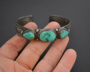 Nepali Turquoise Cuff Bracelet with Filigree Work