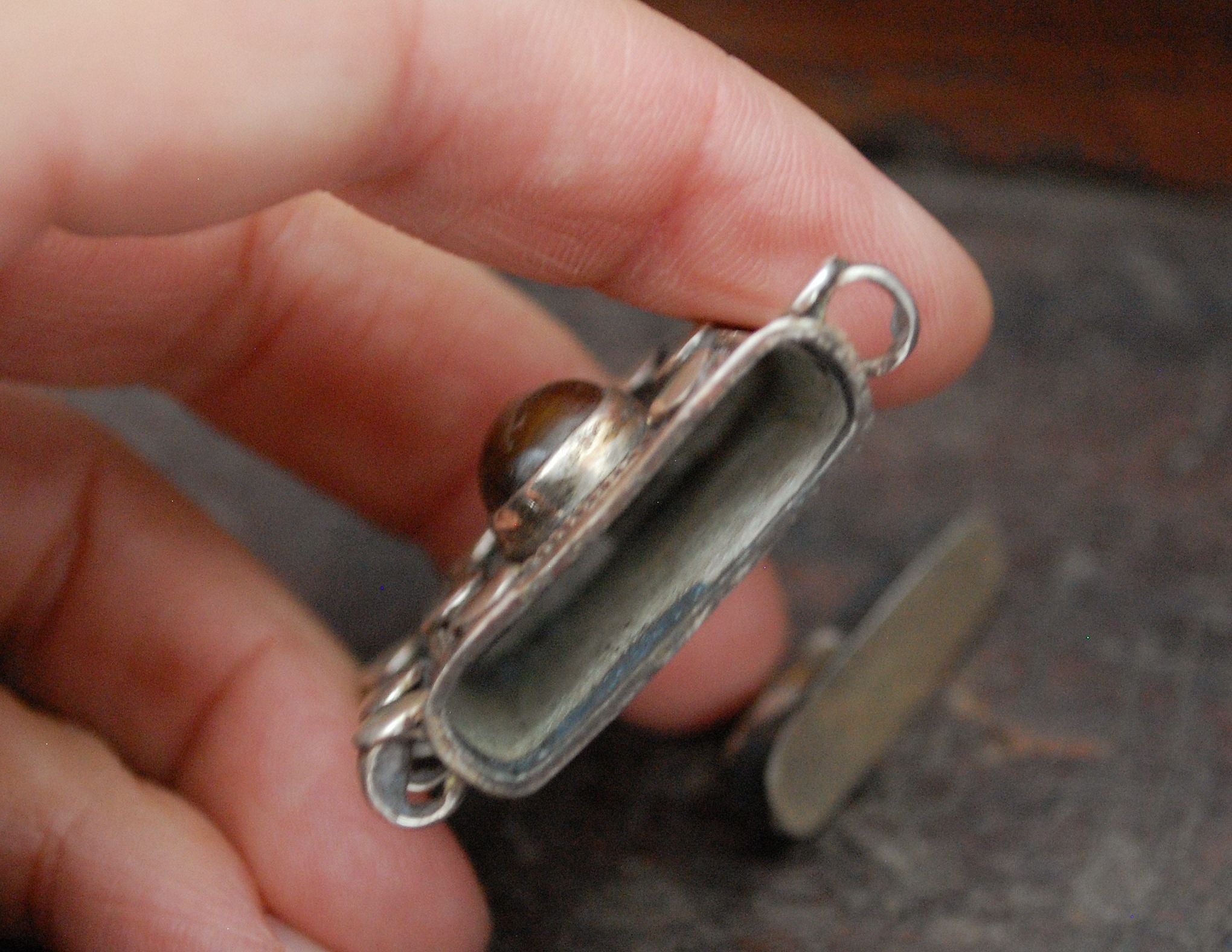 Indian Openable Silver Box Container with Tiger Eye