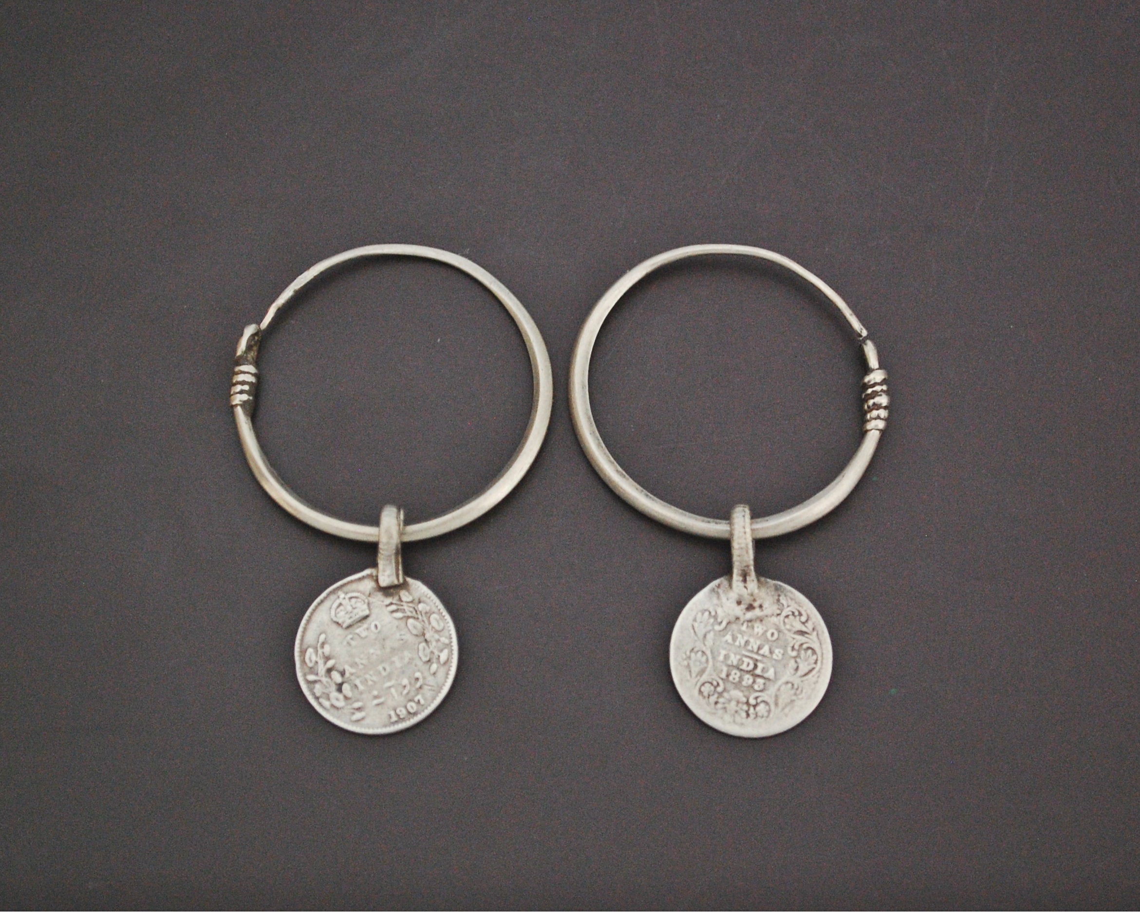 Tribal Indian Hoop Earrings with Coins - MEDIUM