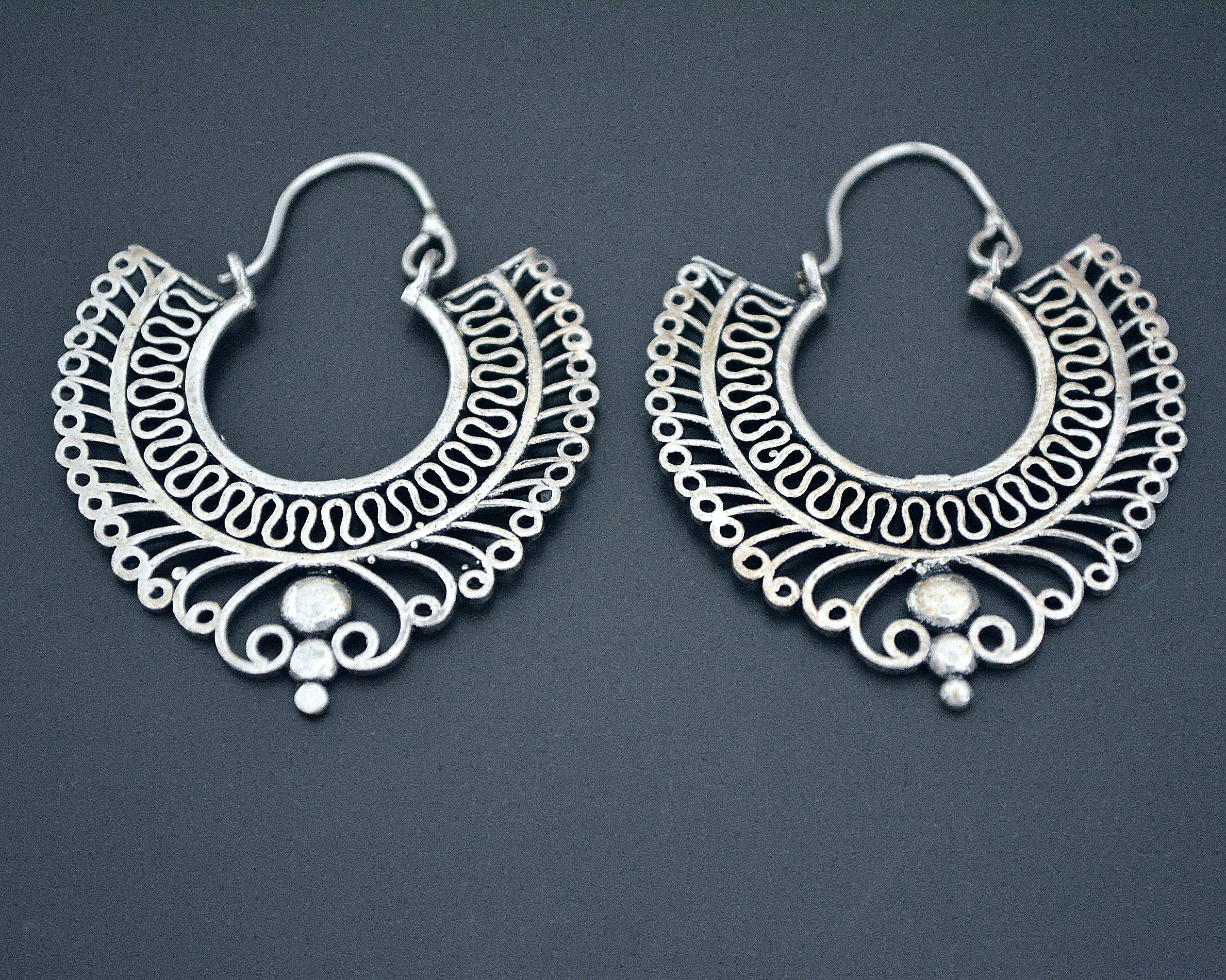 Filigree Silver Hoop Earrings