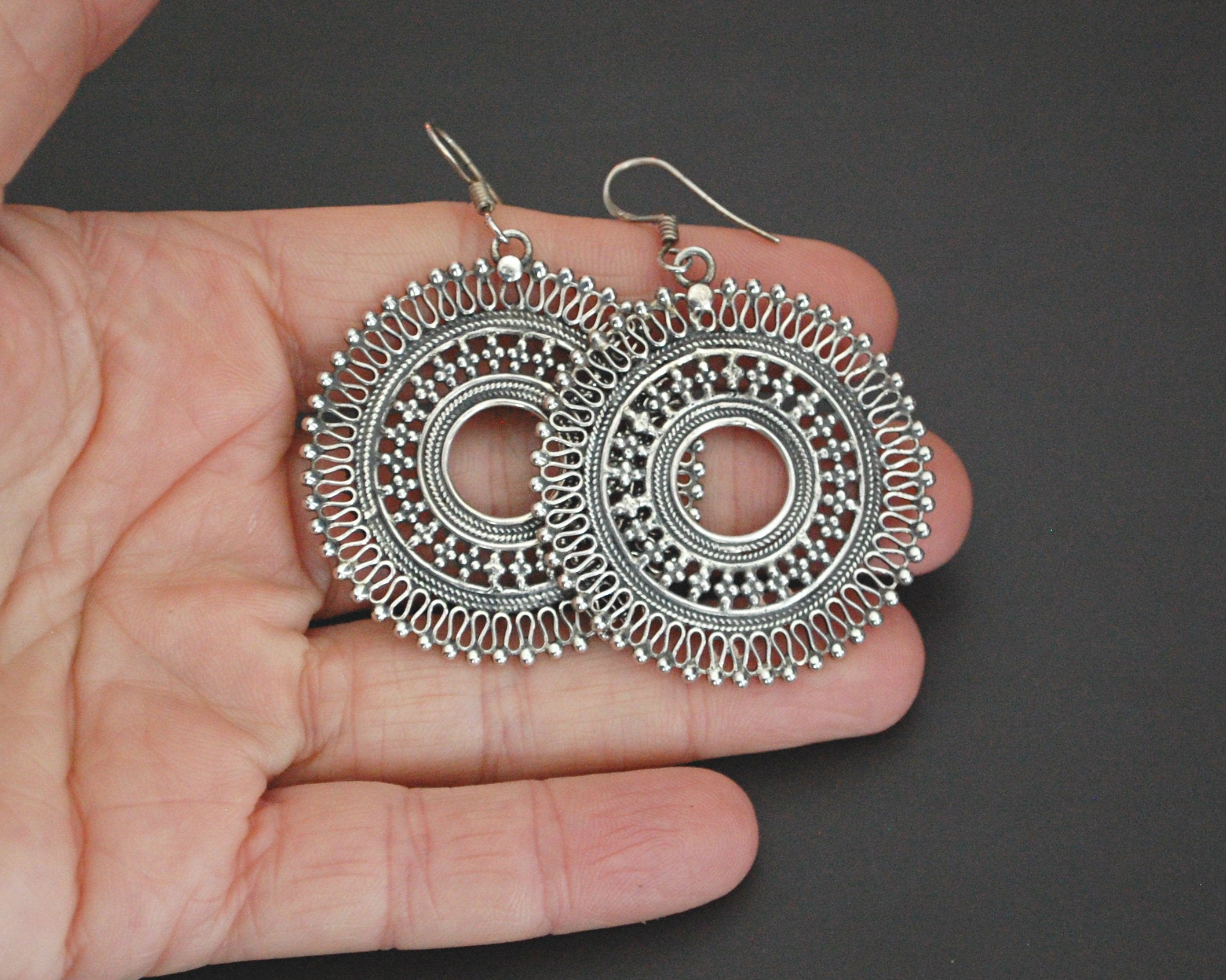 Indian Sterling Silver Mandala Earrings
