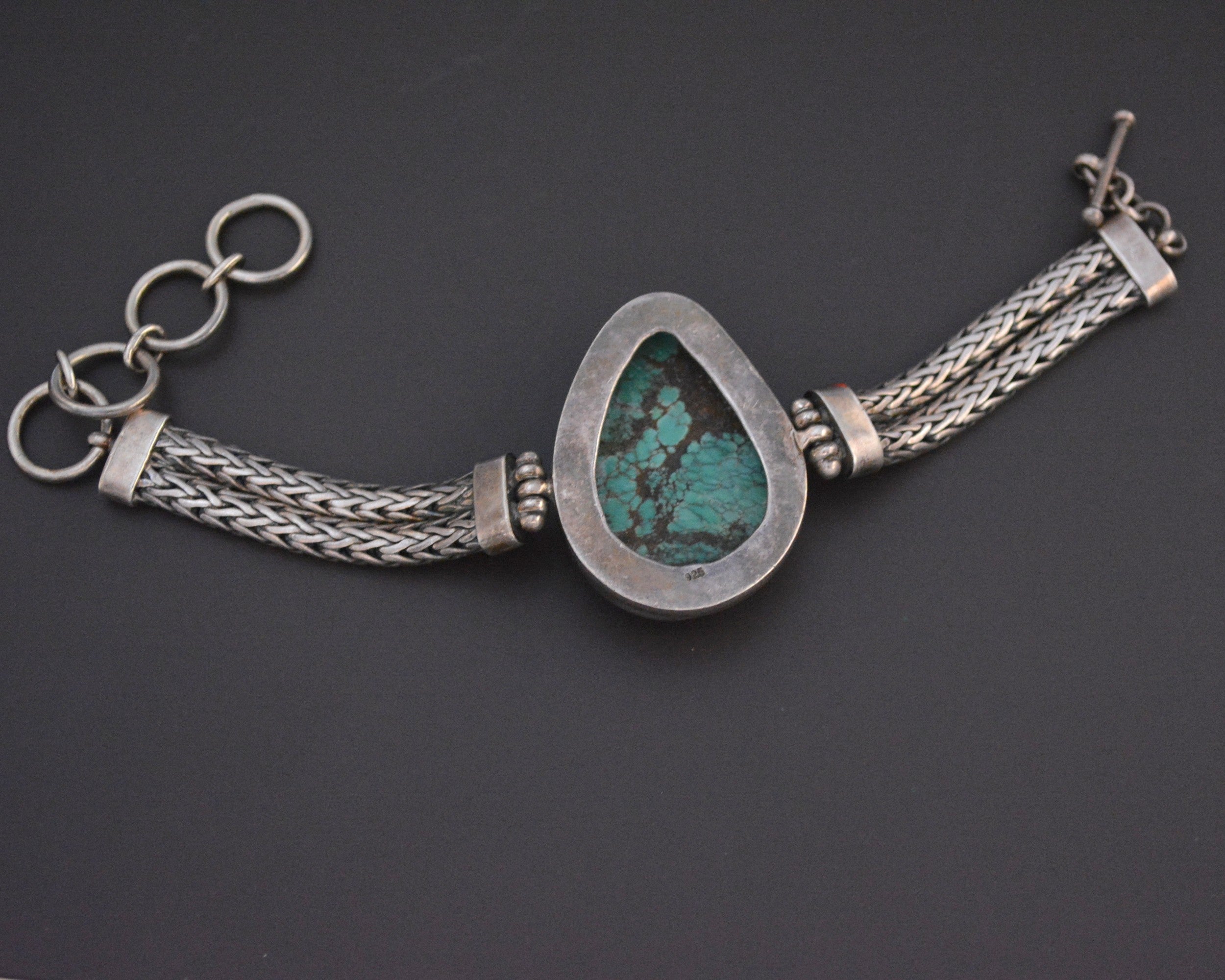 Reserved for S. - Turquoise Silver Snake Chain Bracelet