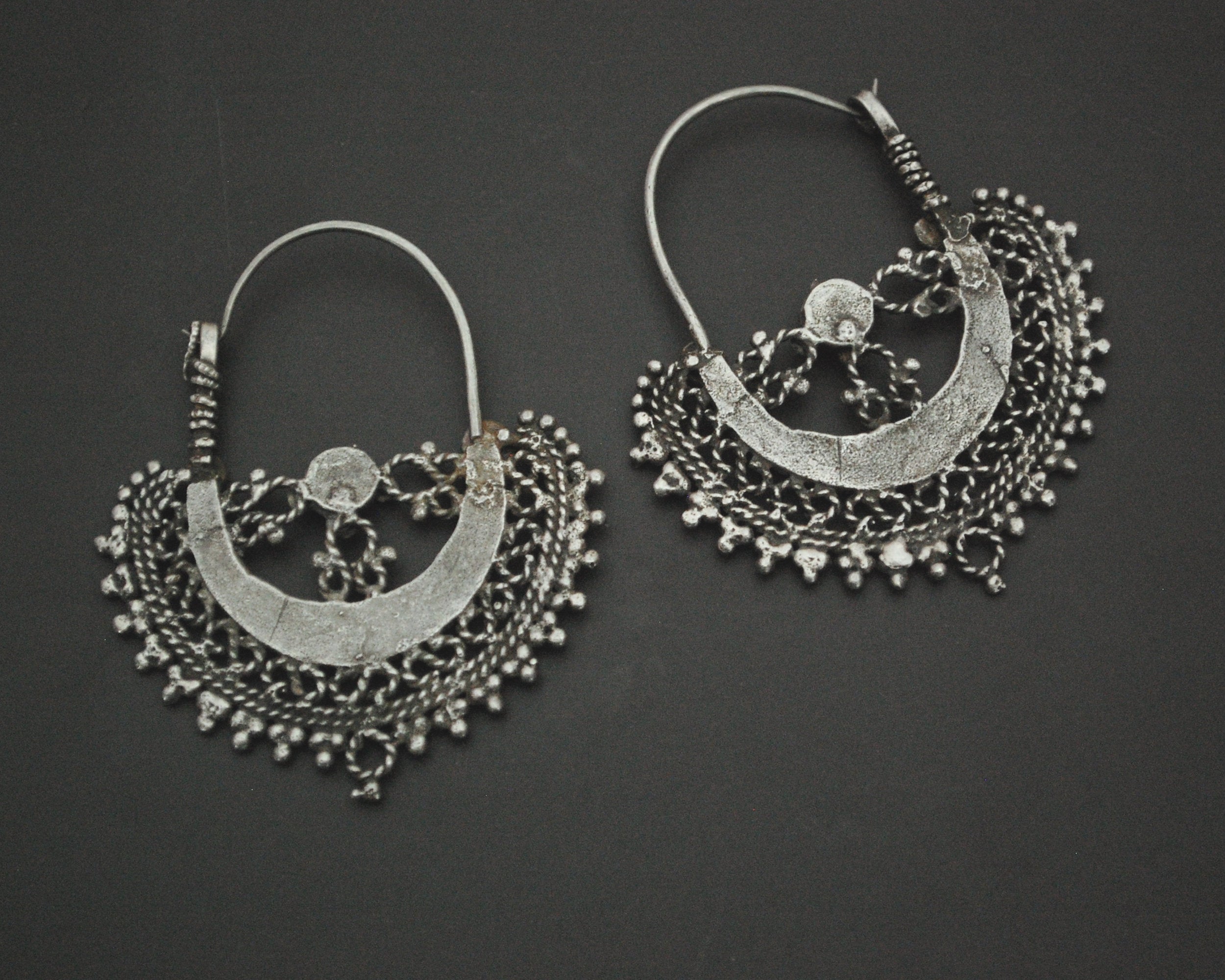 Old Afghani Coral Hoop Earrings