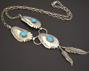 Native American Navajo Virgil Begay Turquoise Feathers Necklace