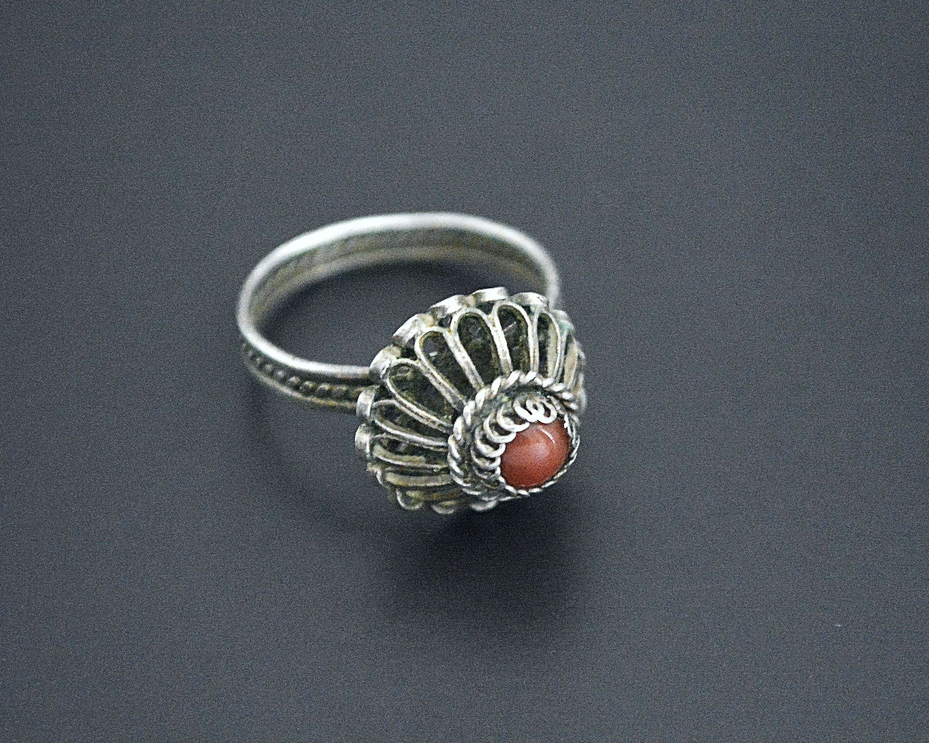 Croatian Coral Silver Ring - Size 6.5
