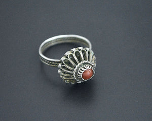 Croatian Coral Silver Ring - Size 6.5