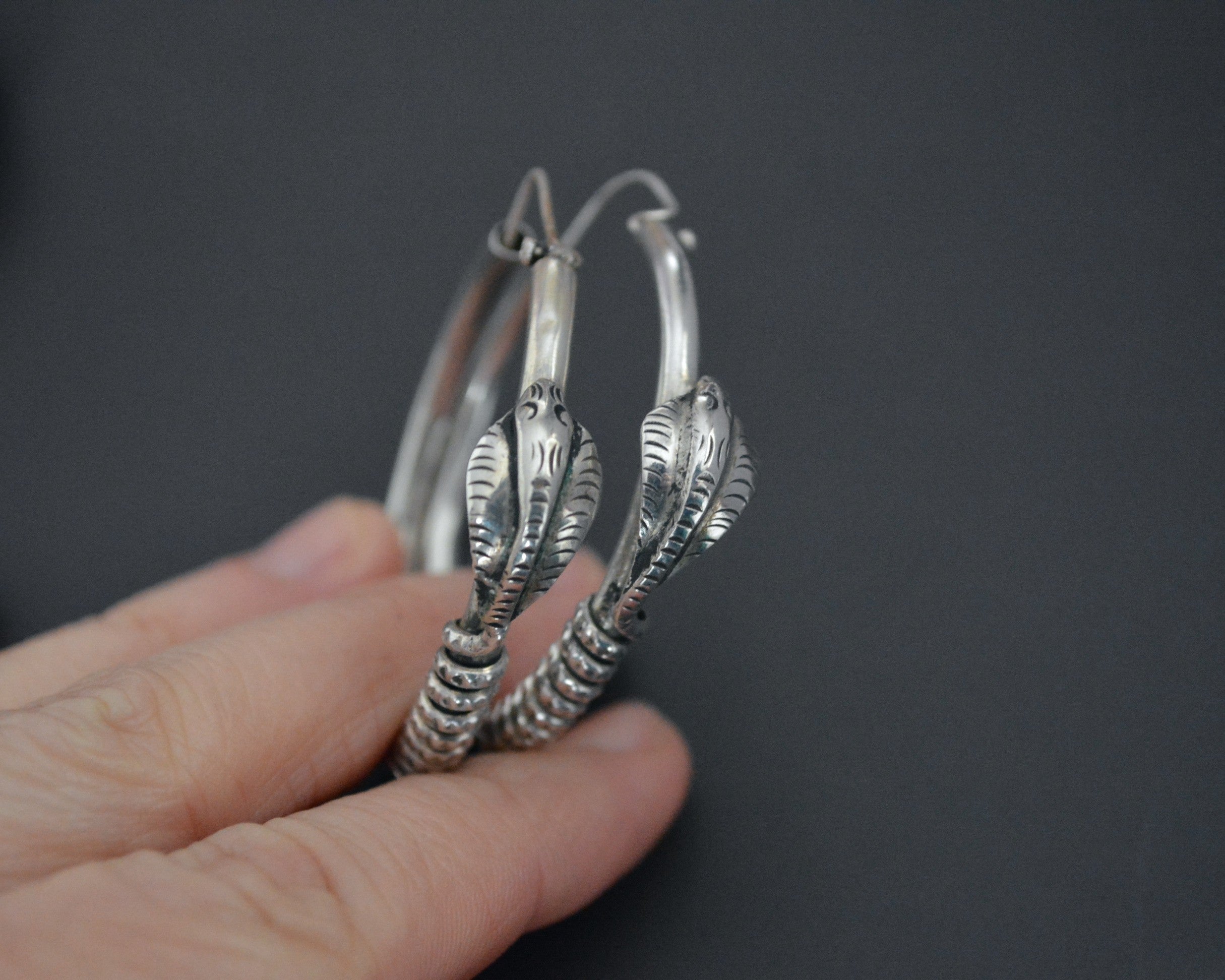 Vintage Sterling Silver Cobra Hoop Earrings