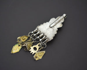 Tunisian Silver Gilded Berber Pendant with Green Glass and Dangles