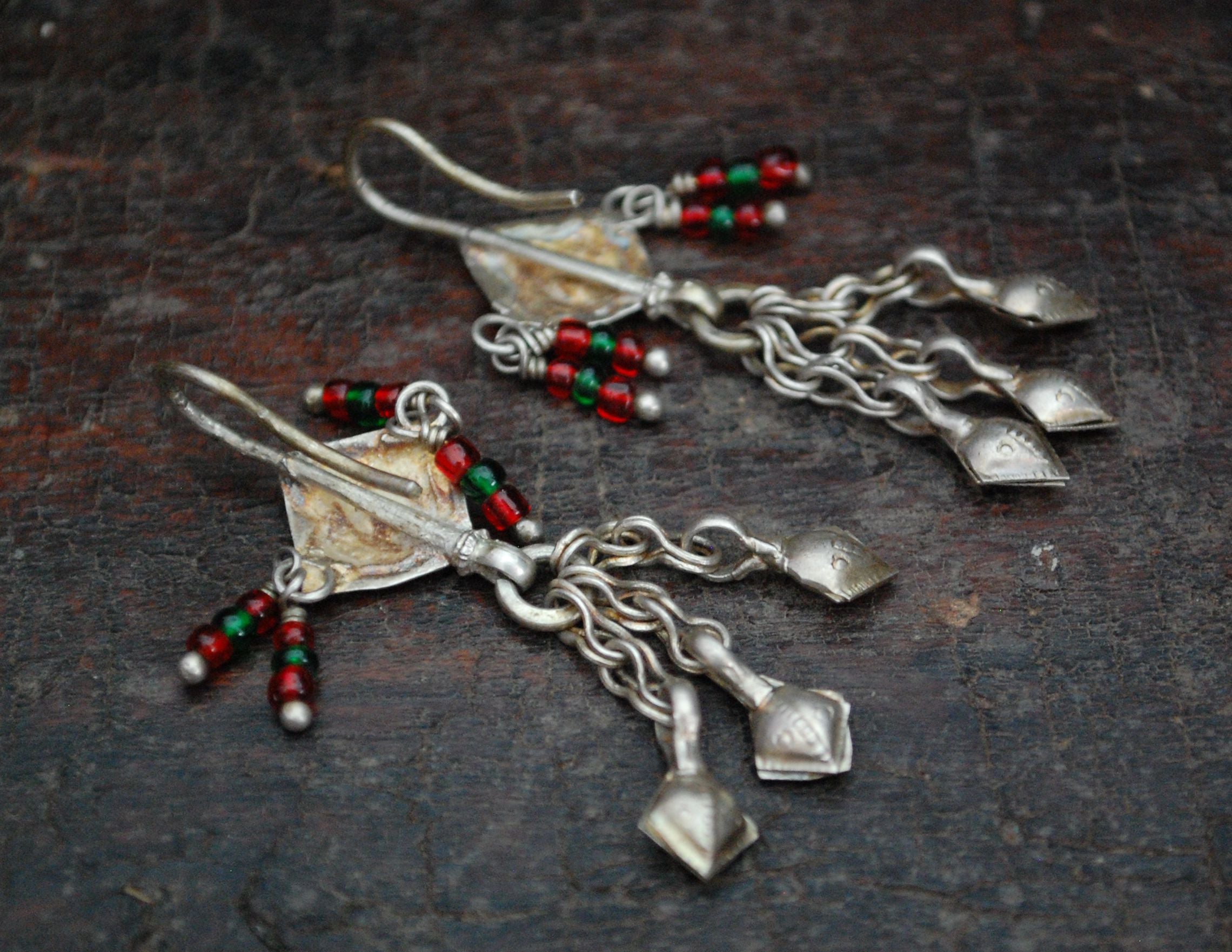 Afghani Tassel Earrings with Glass Stones