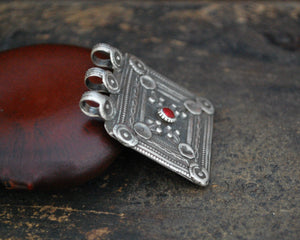 Antique Afghani Silver Pendant with Red Glass