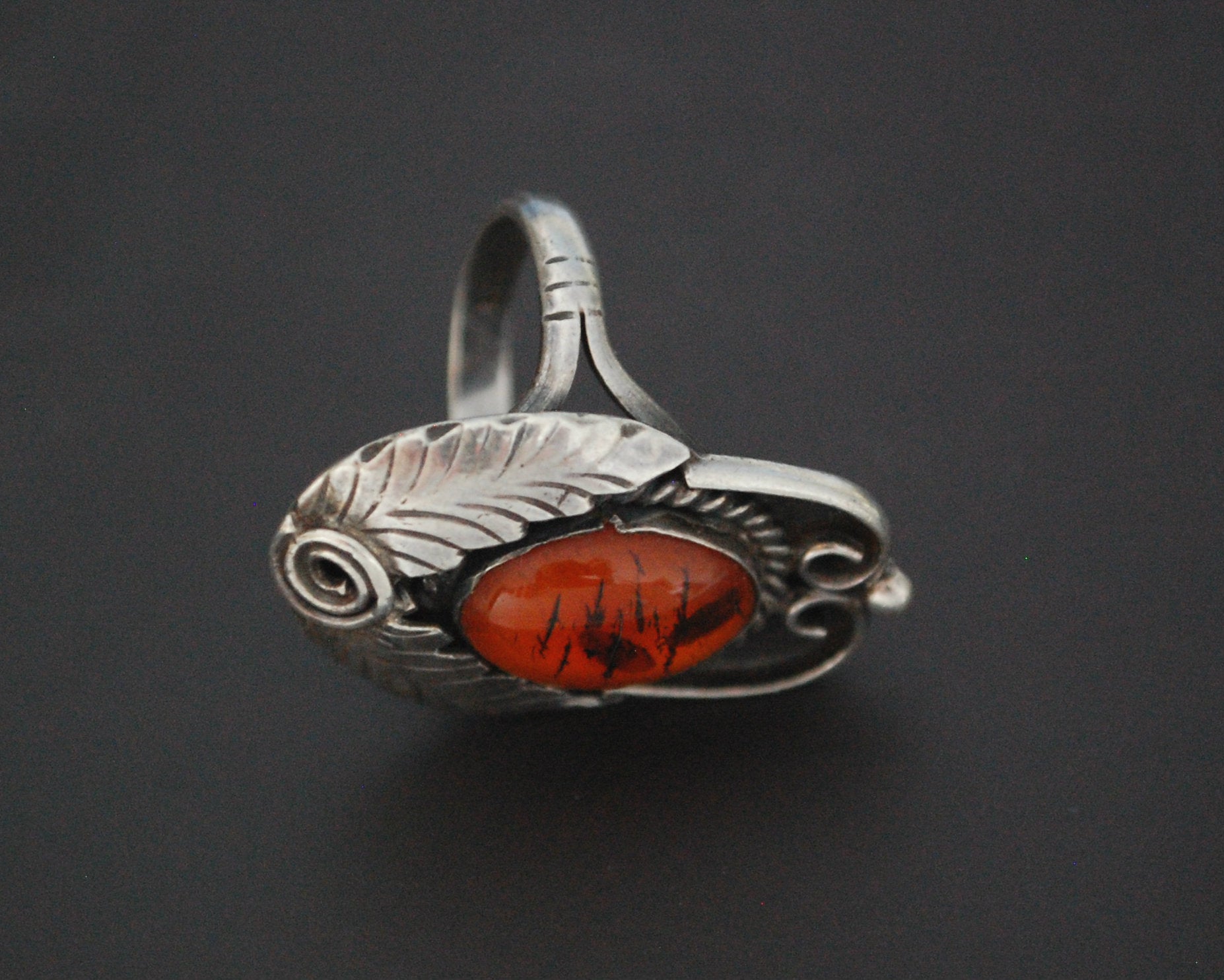 Native American Navajo Amber Ring - Size 6.5