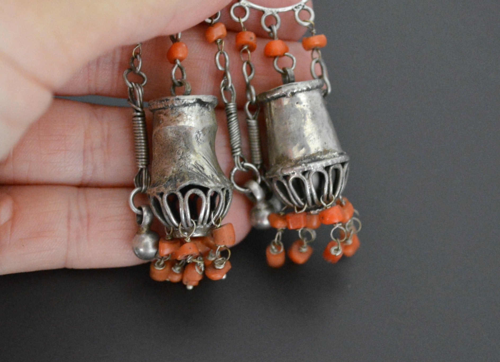 Long Uzbek Coral Earrings
