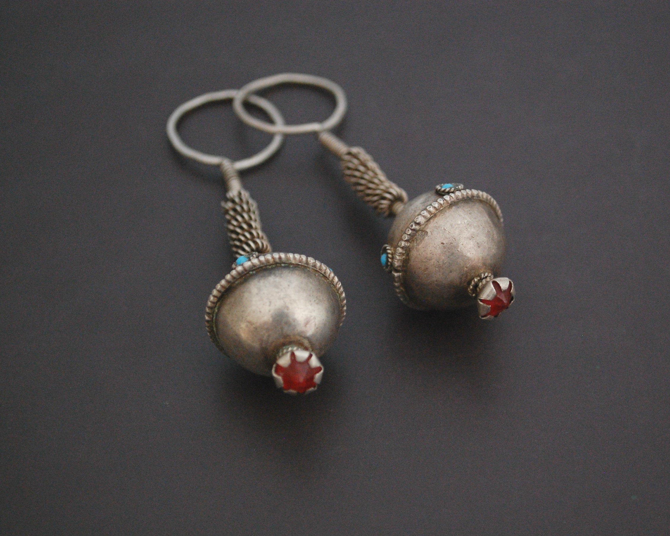Old Afghani Earrings with Turquoise and Glass