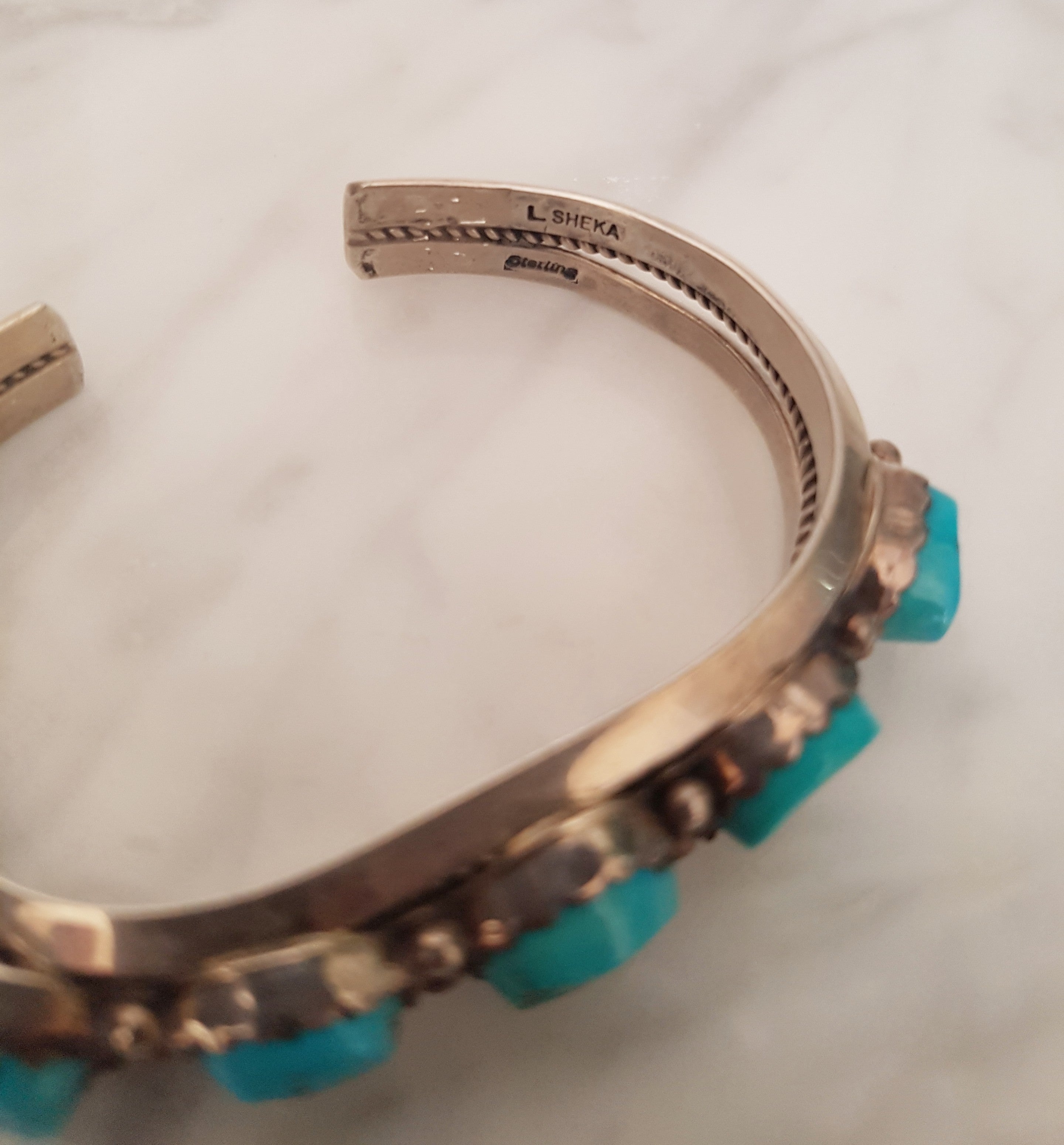 Native American Turquoise Bracelet - Signed L Sheka