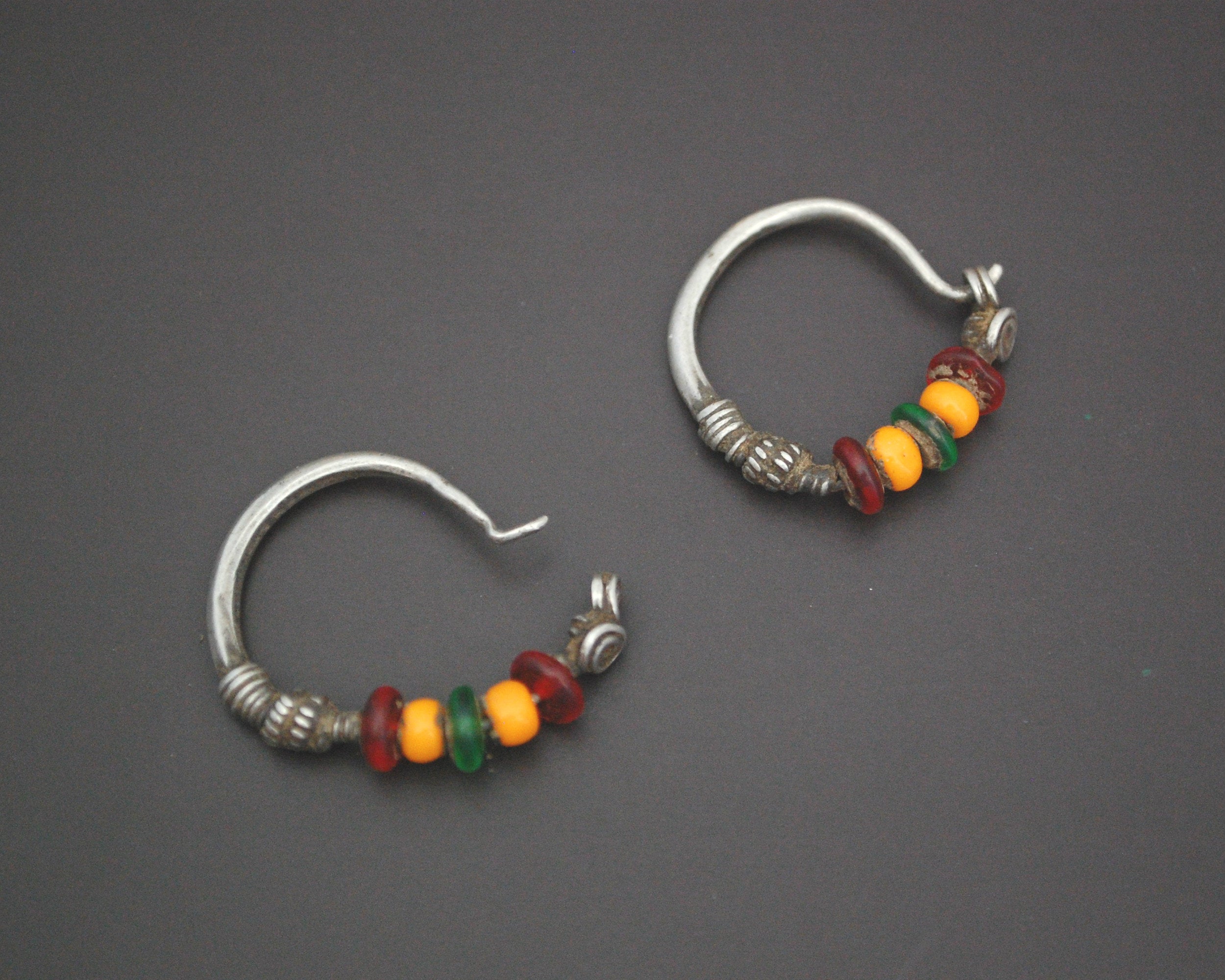 Tribal Indian Hoop Earrings with Colorful Beads