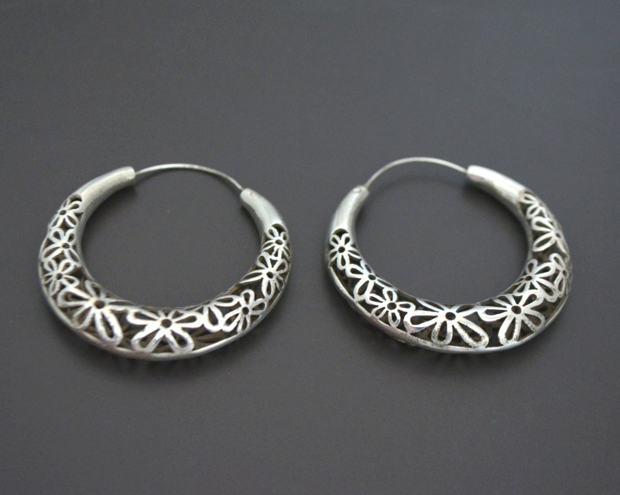Large Ethnic Hoop Earrings with Flower Cut Out Design